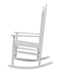 Stolica za ljuljanje sa zakrivljenim sjedalom bijela drvena