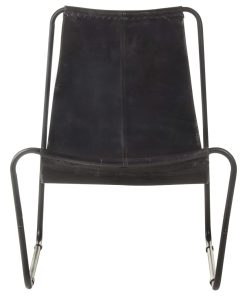Stolica za opuštanje od prave kože crna