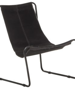 Stolica za opuštanje od prave kože crna