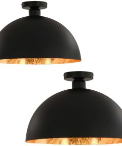 Stropne svjetiljke 2 kom crno-zlatne polukuglaste E27
