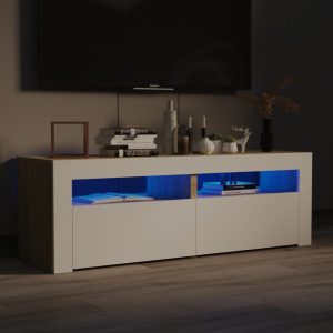 TV ormarić s LED svjetlima bijeli i boja hrasta 120x35x40 cm
