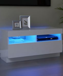 TV ormarić s LED svjetlima visoki sjaj bijeli 80 x 35 x 40 cm