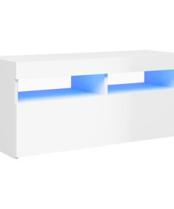 TV ormarić s LED svjetlima visoki sjaj bijeli 90x35x40 cm