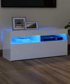 TV ormarić s LED svjetlima visoki sjaj bijeli 90x35x40 cm