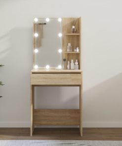 Toaletni stolić s LED svjetlima boja hrasta sonome 60x40x140 cm