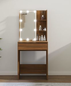 Toaletni stolić s LED svjetlima boja smeđeg hrasta 60x40x140 cm