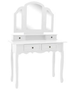 Toaletni stolić sa stolcem bijeli 100x40x146 cm drvo paulovnije