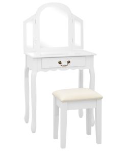 Toaletni stolić sa stolcem bijeli 65x36x128 cm paulovnija i MDF
