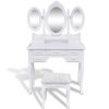 Toaletni stolić sa stolcem i 3 ogledala bijeli