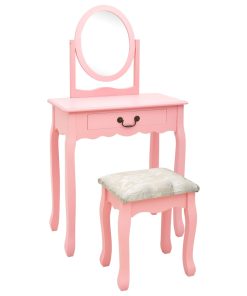 Toaletni stolić sa stolcem rozi 65x36x128 cm paulovnija i MDF
