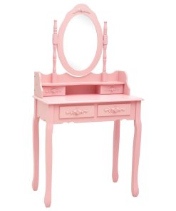 Toaletni stolić sa stolcem rozi 75x69x140 cm od drva paulovnije