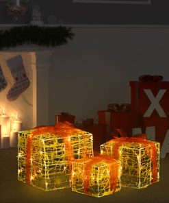 Ukrasne akrilne božićne kutije za poklone 3 kom tople bijele