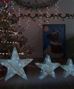 Ukrasne božićne zvijezde 3 kom srebrne mrežaste LED