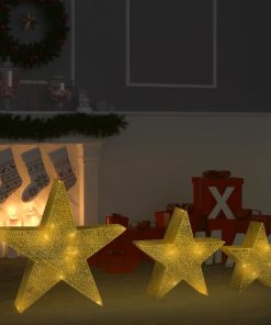 Ukrasne božićne zvijezde 3 kom zlatne mrežaste LED