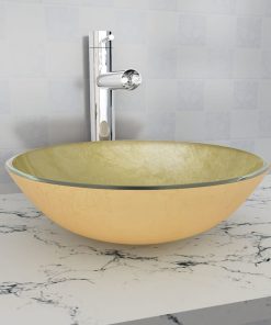 Umivaonik Kaljeno Staklo 42 cm Zlatna boja