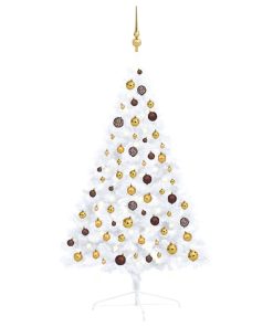 Umjetna polovica božićnog drvca LED s kuglicama bijela 120 cm