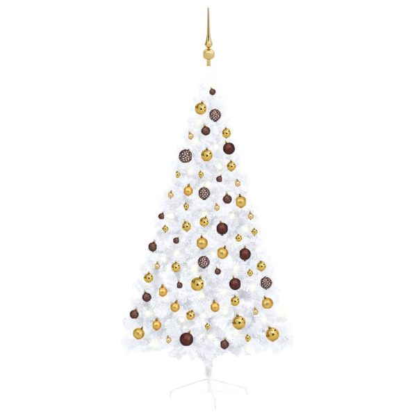 Umjetna polovica božićnog drvca LED s kuglicama bijela 150 cm