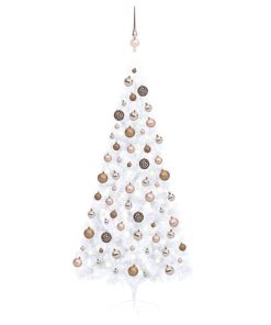 Umjetna polovica božićnog drvca LED s kuglicama bijela 180 cm