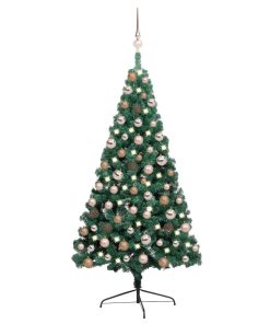 Umjetna polovica božićnog drvca LED s kuglicama zelena 120 cm