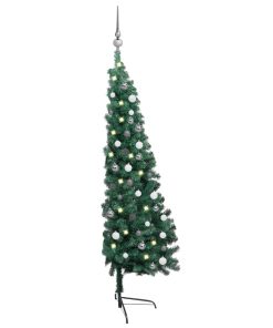 Umjetna polovica božićnog drvca LED s kuglicama zelena 150 cm