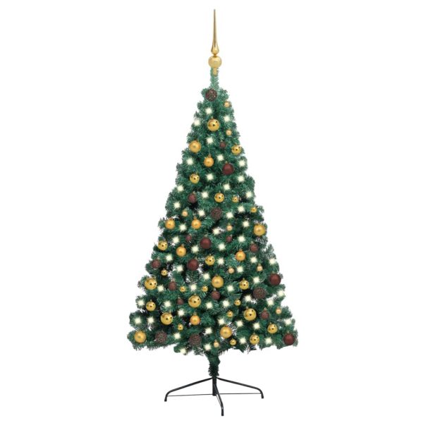 Umjetna polovica božićnog drvca LED s kuglicama zelena 210 cm