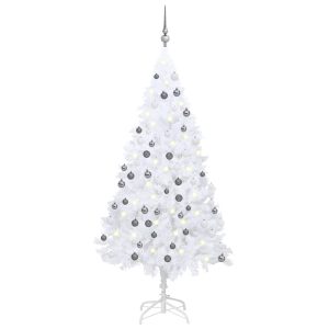 Umjetno božićno drvce LED s kuglicama bijelo 150 cm PVC