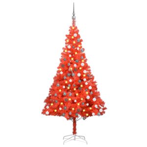 Umjetno božićno drvce LED s kuglicama crveno 180 cm PVC