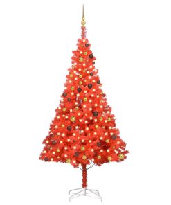 Umjetno božićno drvce LED s kuglicama crveno 240 cm PVC