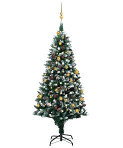 Umjetno božićno drvce LED s kuglicama i šiškama 180 cm