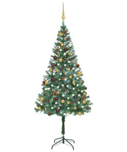 Umjetno božićno drvce LED s kuglicama i šiškama 180 cm