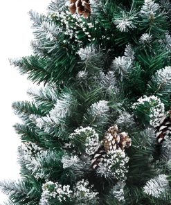Umjetno božićno drvce LED s kuglicama i šiškama 210 cm