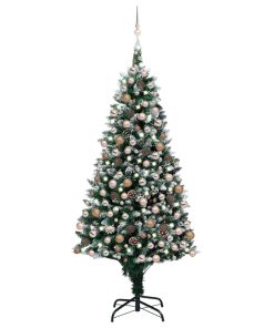 Umjetno božićno drvce LED s kuglicama i šiškama 210 cm