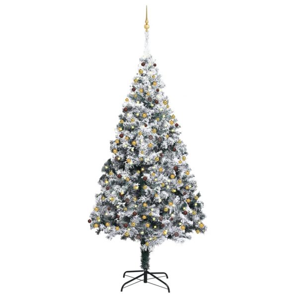 Umjetno božićno drvce LED s kuglicama i snijegom zeleno 300 cm