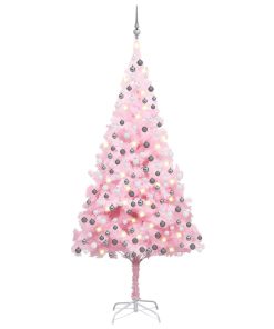 Umjetno božićno drvce LED s kuglicama ružičasto 210 cm PVC