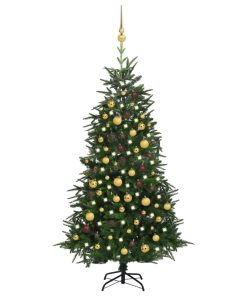 Umjetno božićno drvce LED s kuglicama zeleno 180 cm PVC i PE