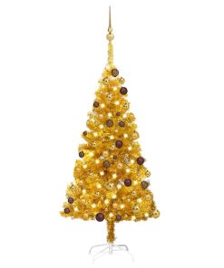 Umjetno božićno drvce LED s kuglicama zlatno 120 cm PET