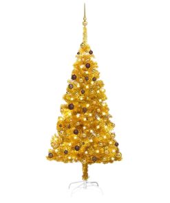 Umjetno božićno drvce LED s kuglicama zlatno 180 cm PET