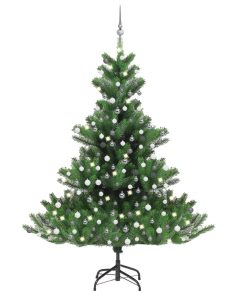 Umjetno božićno drvce kavkaska jela LED i kuglice zeleno 210 cm