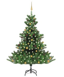 Umjetno božićno drvce kavkaska jela LED i kuglice zeleno 210cm