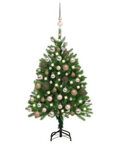 Umjetno božićno drvce s LED svjetlima i kuglicama 120 cm zeleno