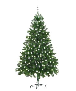 Umjetno božićno drvce s LED svjetlima i kuglicama 210 cm zeleno