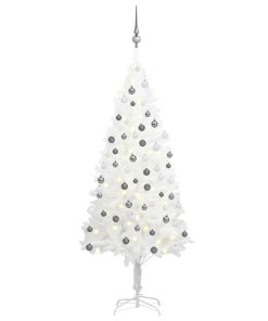 Umjetno božićno drvce s LED svjetlima i kuglicama bijelo 150 cm