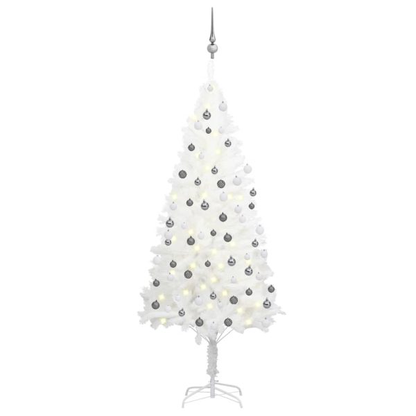 Umjetno božićno drvce s LED svjetlima i kuglicama bijelo 180 cm