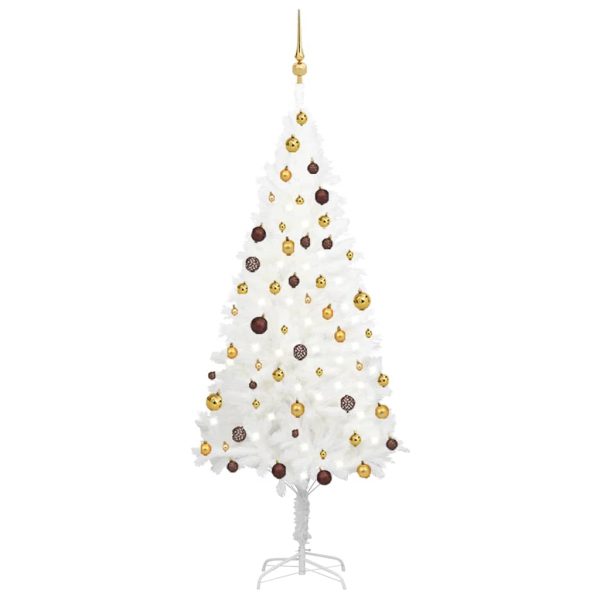 Umjetno božićno drvce s LED svjetlima i kuglicama bijelo 180 cm