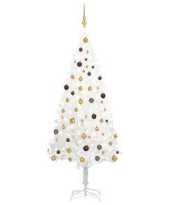 Umjetno božićno drvce s LED svjetlima i kuglicama bijelo 210 cm