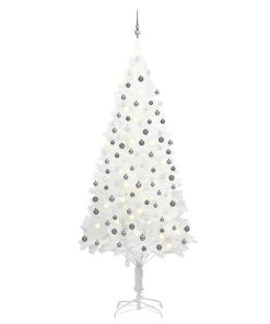 Umjetno božićno drvce s LED svjetlima i kuglicama bijelo 240 cm