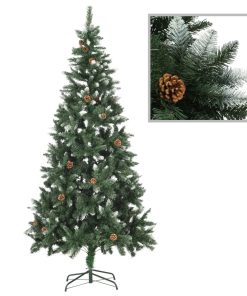 Umjetno božićno drvce sa šiškama i bijelim sjajem 210 cm