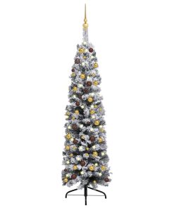 Usko božićno drvce s LED svjetlima i kuglicama zeleno 120cm PVC