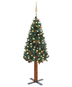 Usko božićno drvce s LED svjetlima i kuglicama zeleno 150 cm