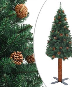 Usko božićno drvce s LED svjetlima i kuglicama zeleno 180 cm
